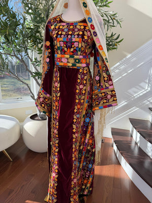 Red Velvet Handmade Embellished Beaded Thobe