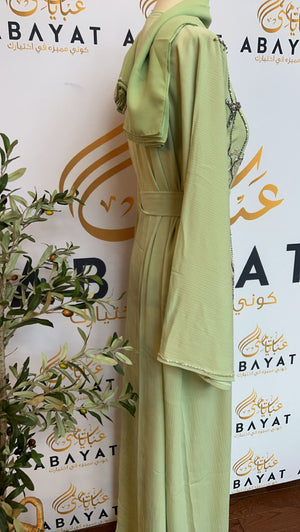 Elegant Mint Green Silver Abaya