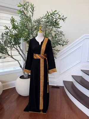 Black Sabal Kharaz Embroidery Thobe