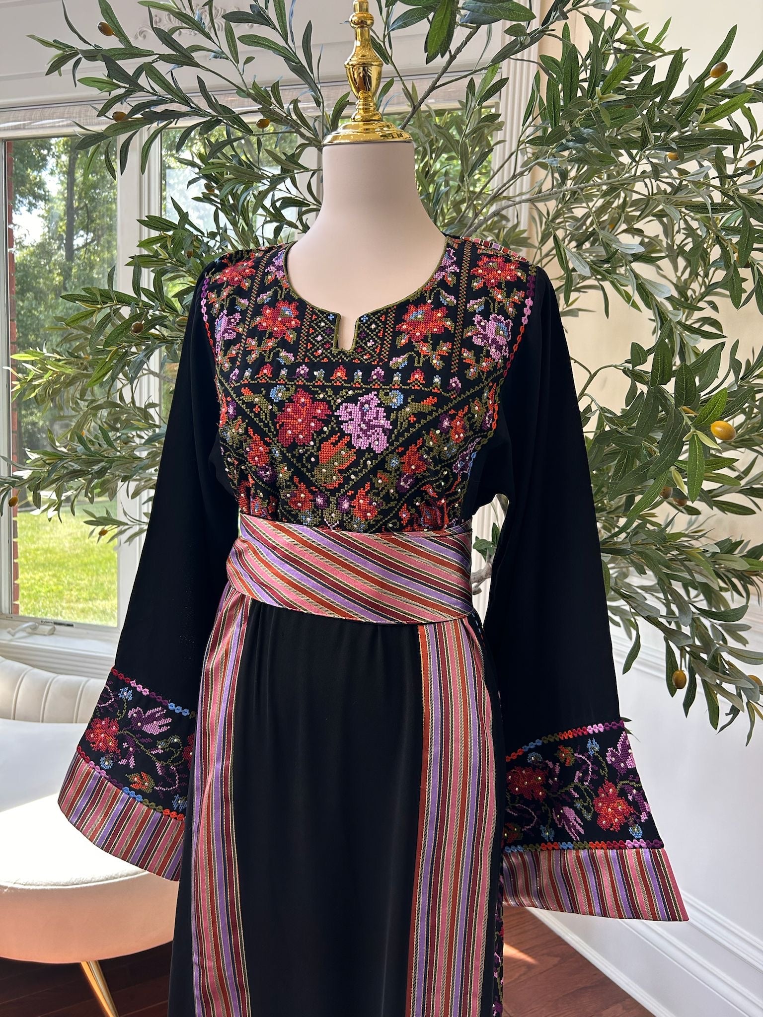 Embroidery Black Thobe Tatreez Detail