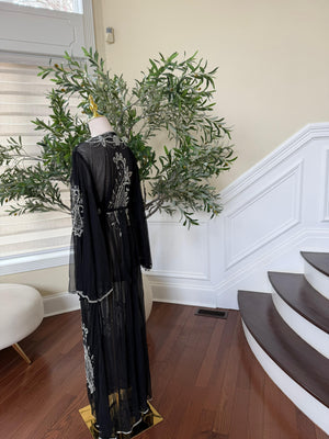 Black Silver Stone Cardigan Abaya