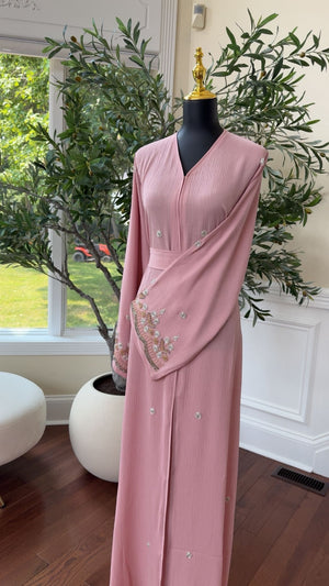 Pink Floral Sleeve Abaya