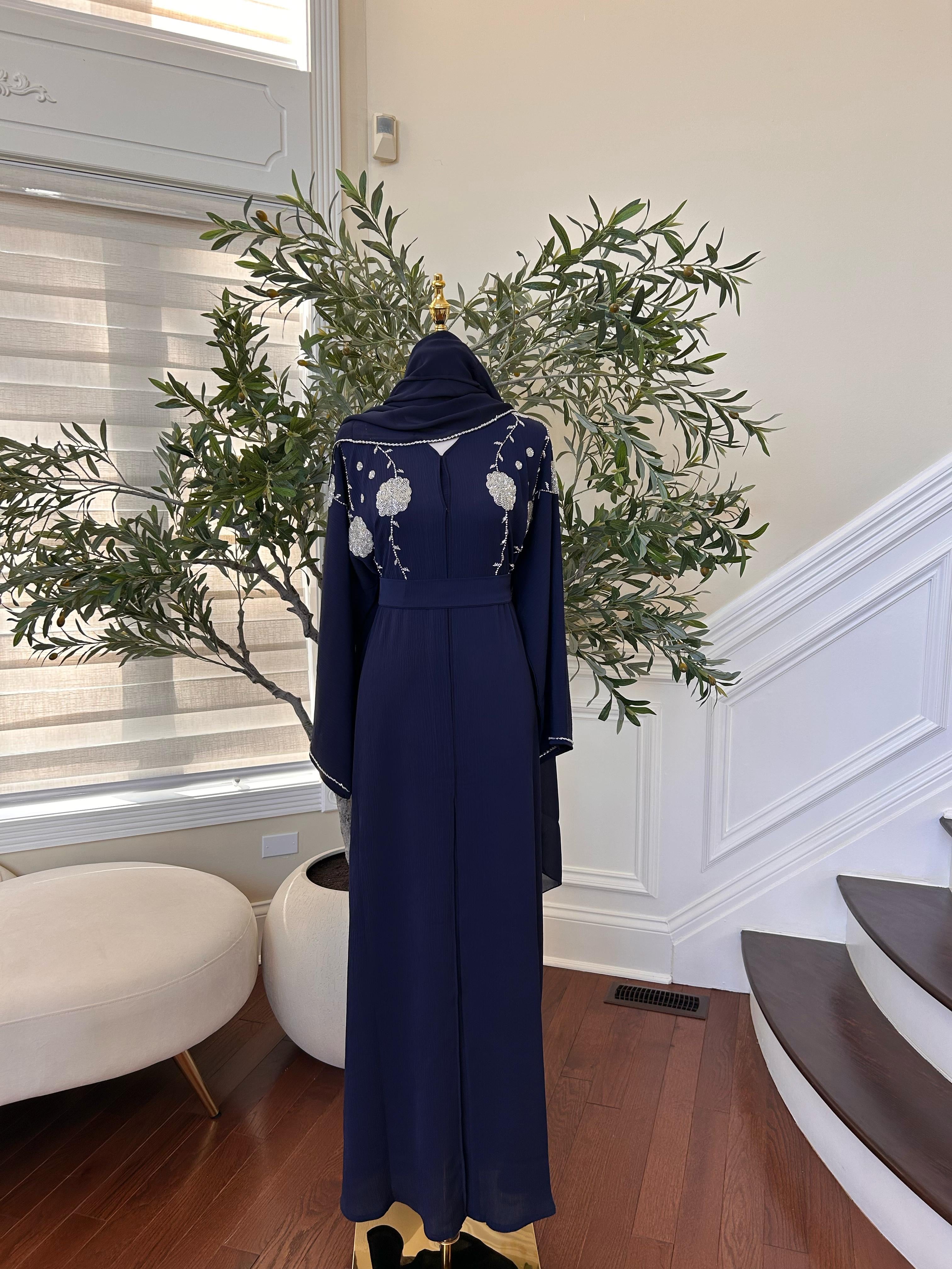 Blue Beaded Charm Abaya