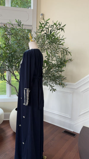 Royal Navy Kaftan – Silver Sequin Neckline & Sleeve Detail