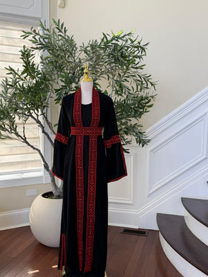 Red Embroidery Tatreez Black Two Piece Thobe