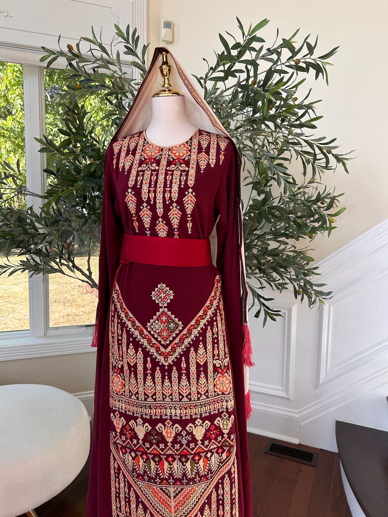 Burgundy Tatreez Embroidery Thobe