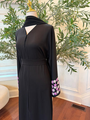 Black Rose Sleeve Beaded Abaya