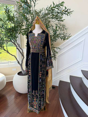 Navy Blue Beaded Elegance Stone Thobe