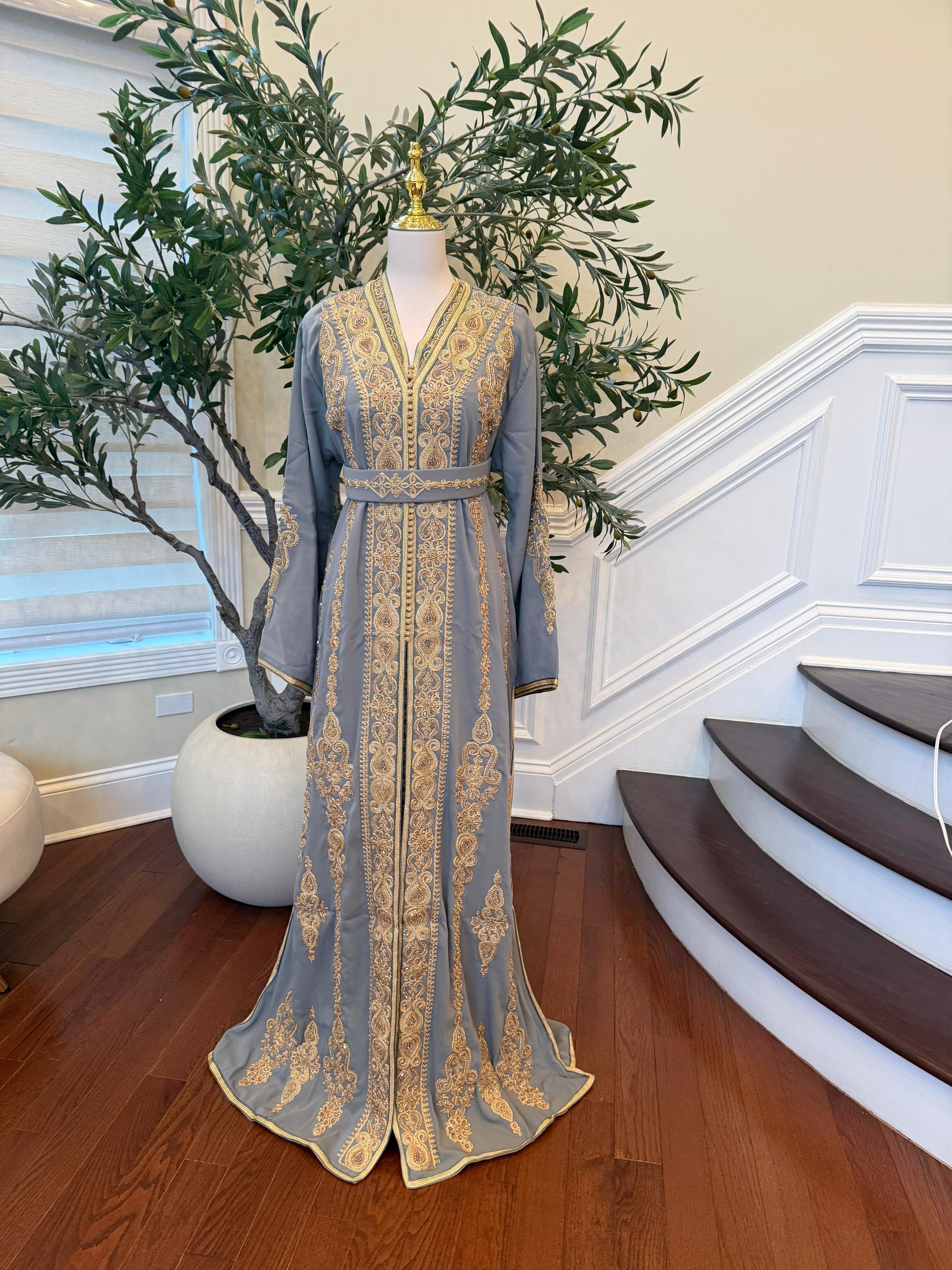 Sage Green Embroidery Beaded Kuftan