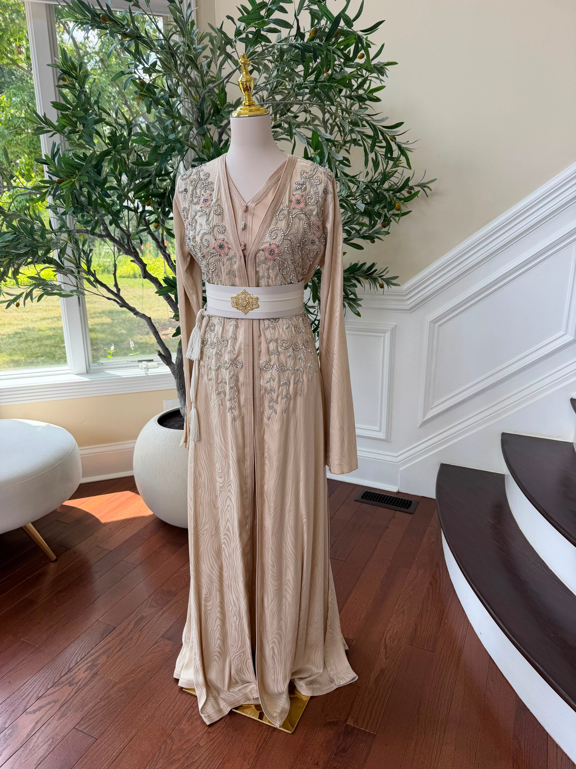 Peach Elegance Floral Kuftan