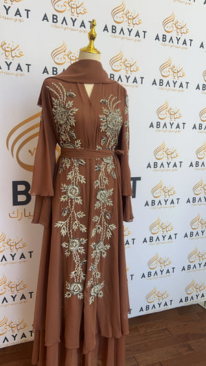 Pink Silver Ruffle Abaya: Elegant Glamour