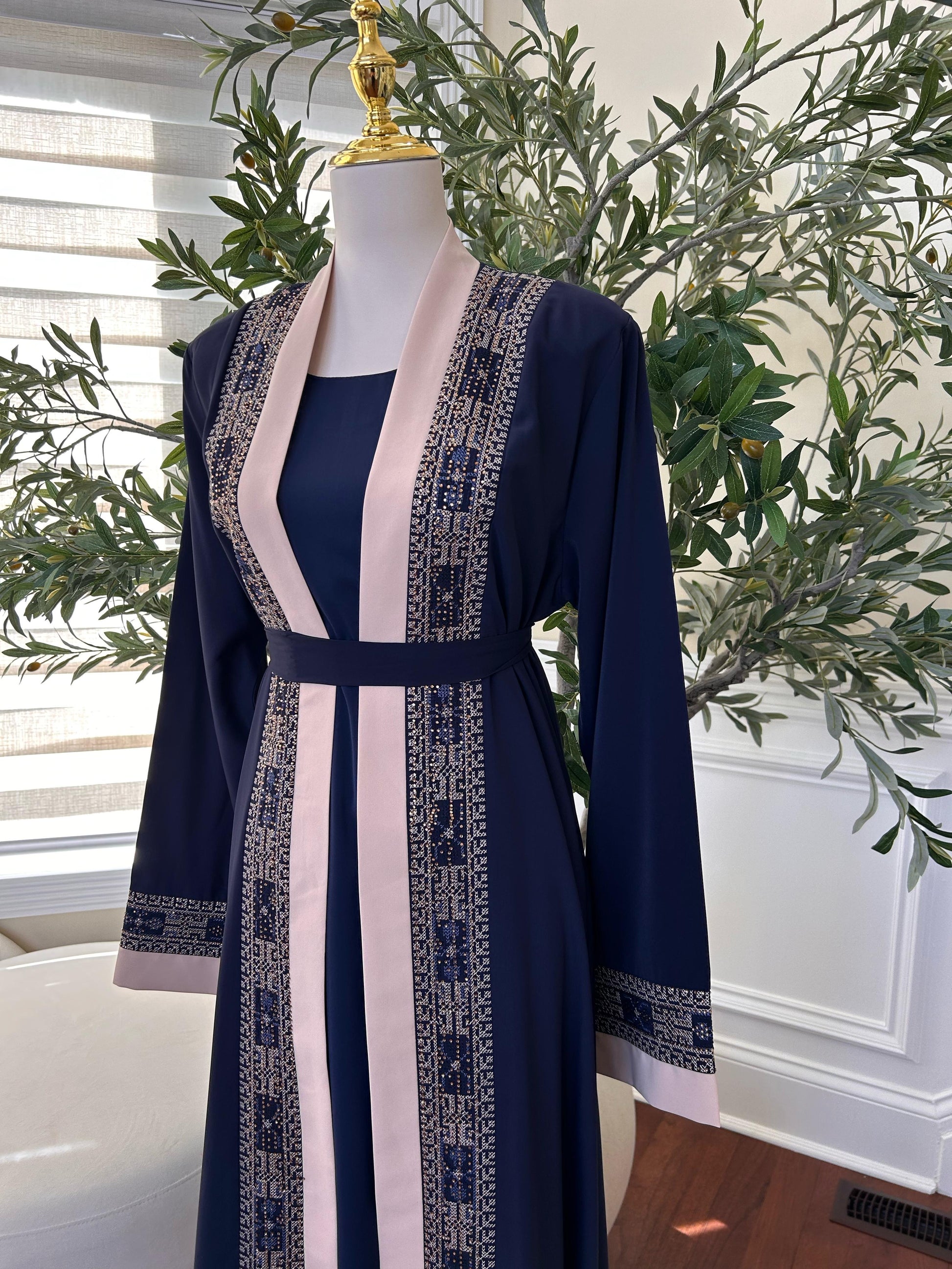 Blue Tatreez Beaded Two Piece Abaya