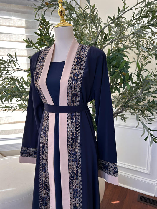 Blue Tatreez Beaded Two Piece Abaya