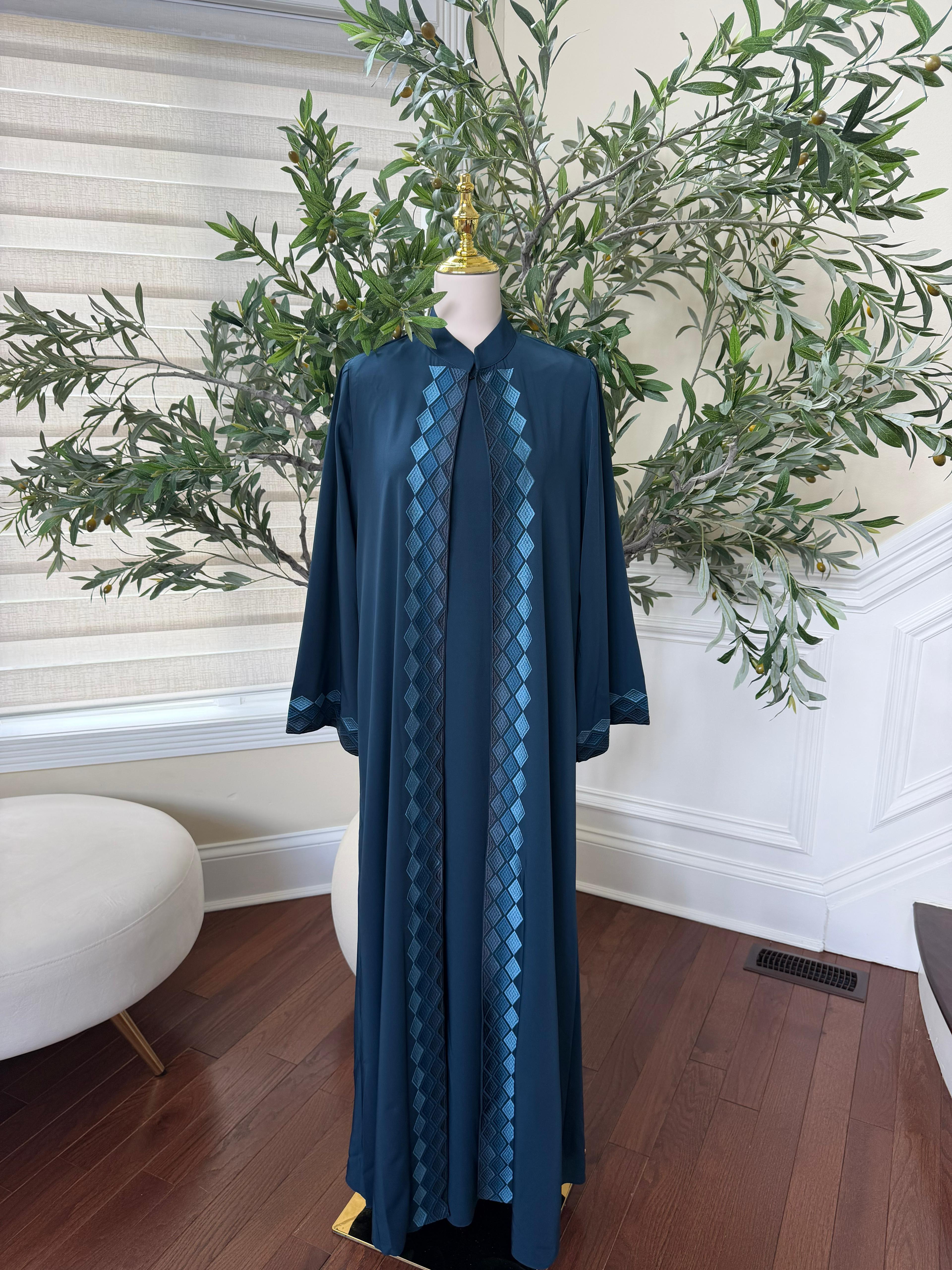 Turquoise Devine Two Piece Cardigan Abaya