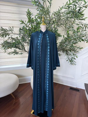Turquoise Devine Two Piece Cardigan Abaya