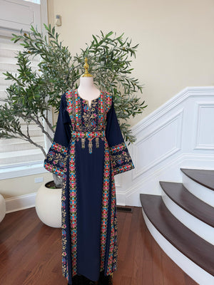 Navy Blue Embroidery Tatreez Thobe