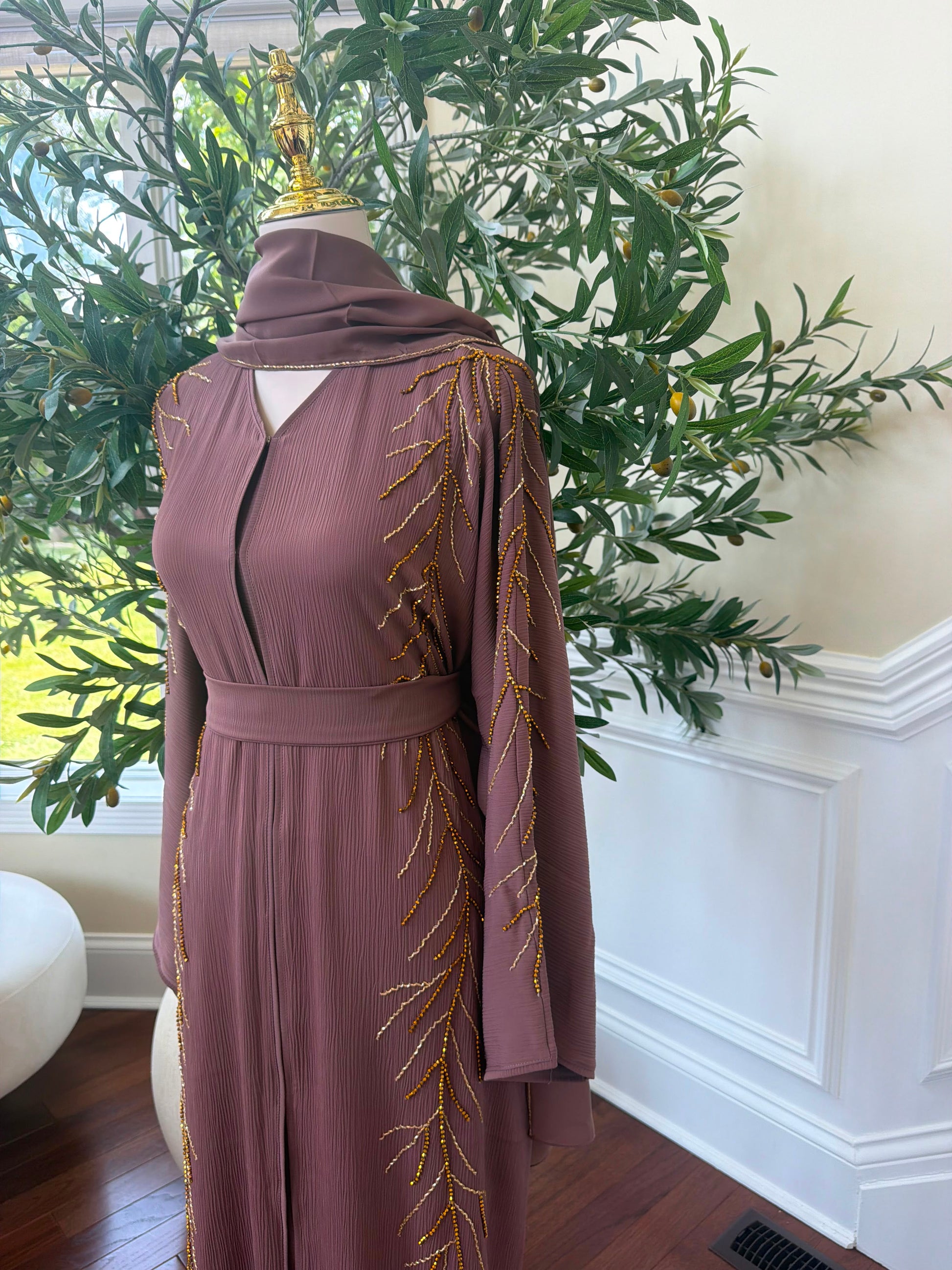 Muave Golden Beaded Abaya