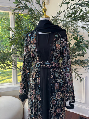 Black Diamond Sequin Floral Abaya