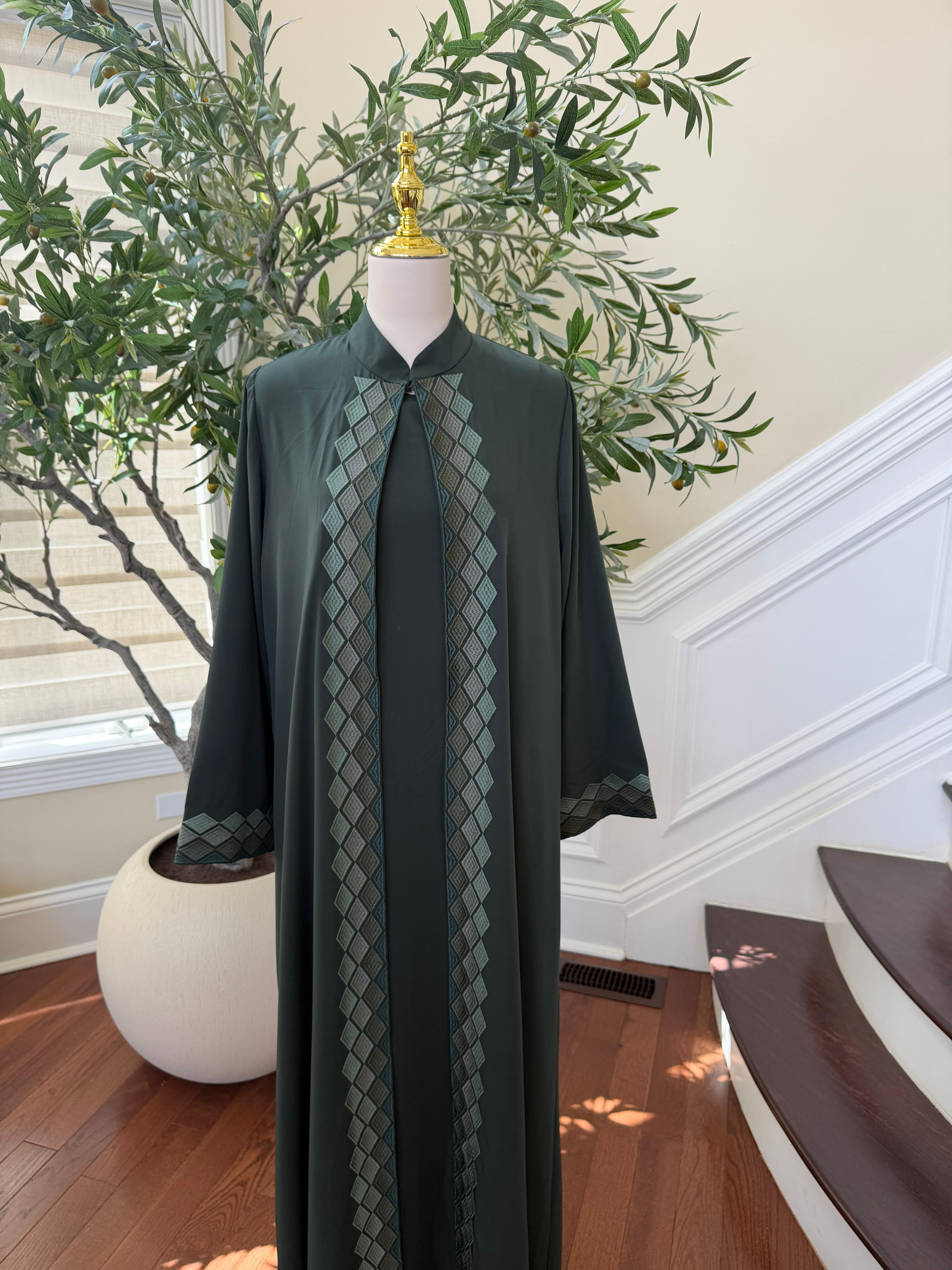 Green Two Piece Cardigan Abaya