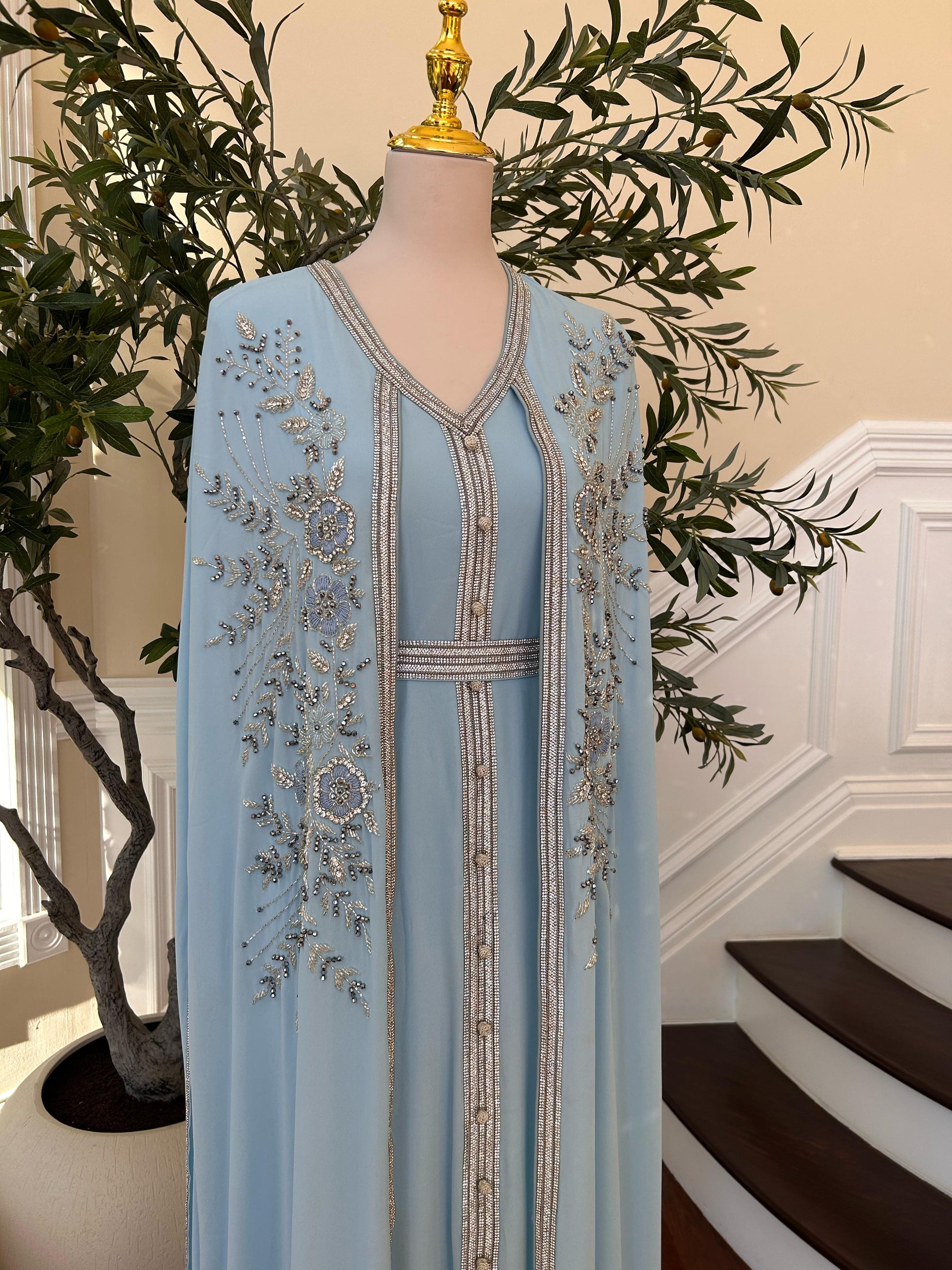 Baby Blue Floral Elegance Kuftan