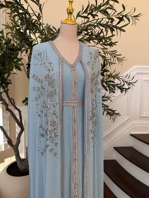 Baby Blue Floral Elegance Kuftan