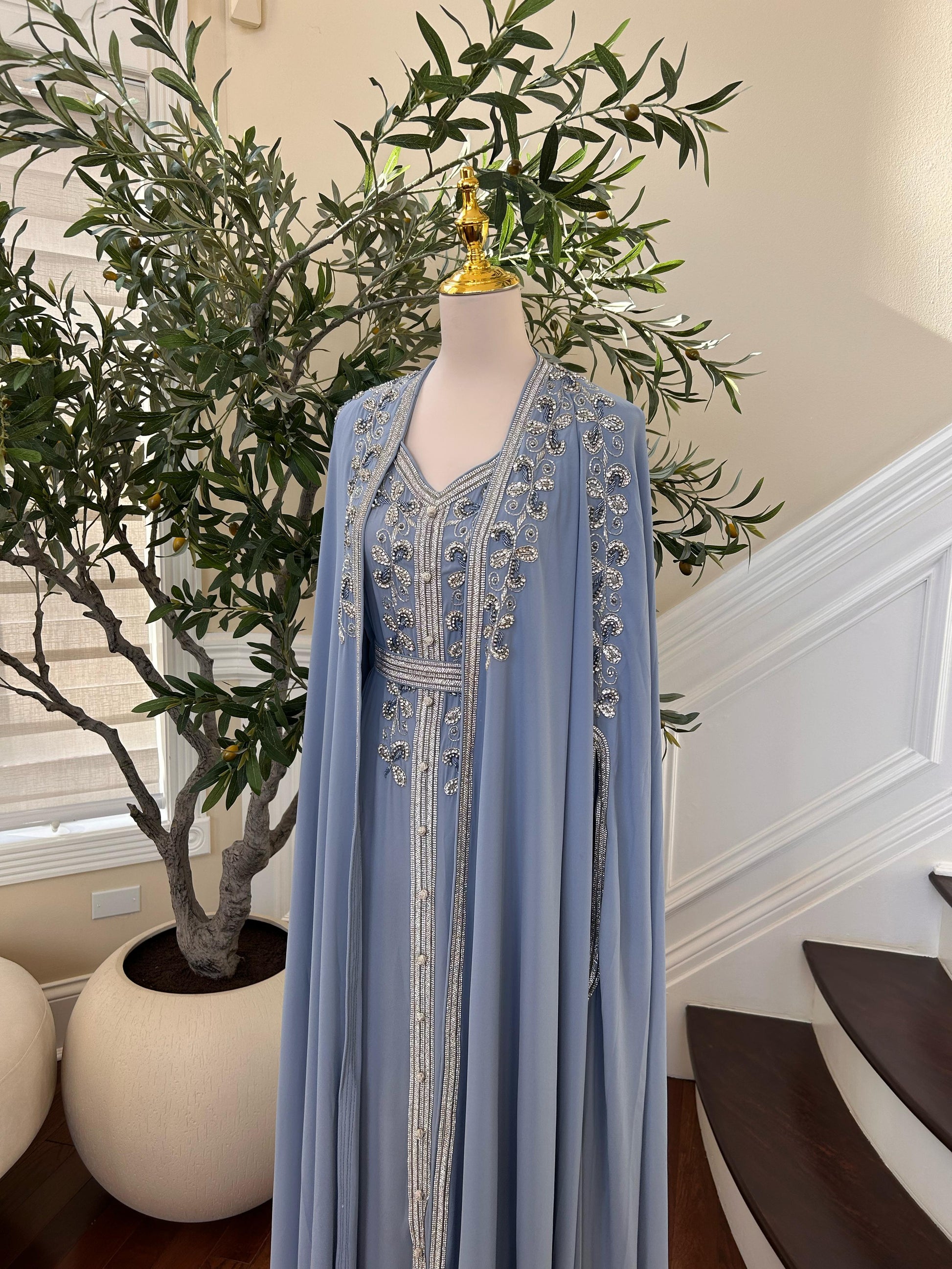 Baby Blue Beaded Stone Kuftan