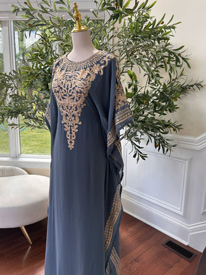 Luxury Golden Grey Kuftan Dress
