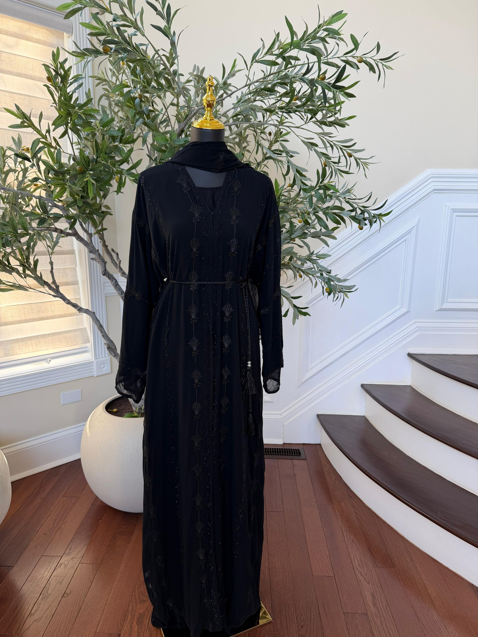 Ramadan Bloom Black Beaded Abaya
