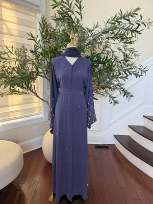 Lavender Blue Charm Stone Beaded Abaya