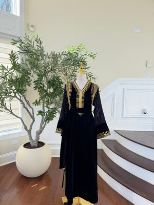 Navy Blue Velvet Celestial Gold Dress