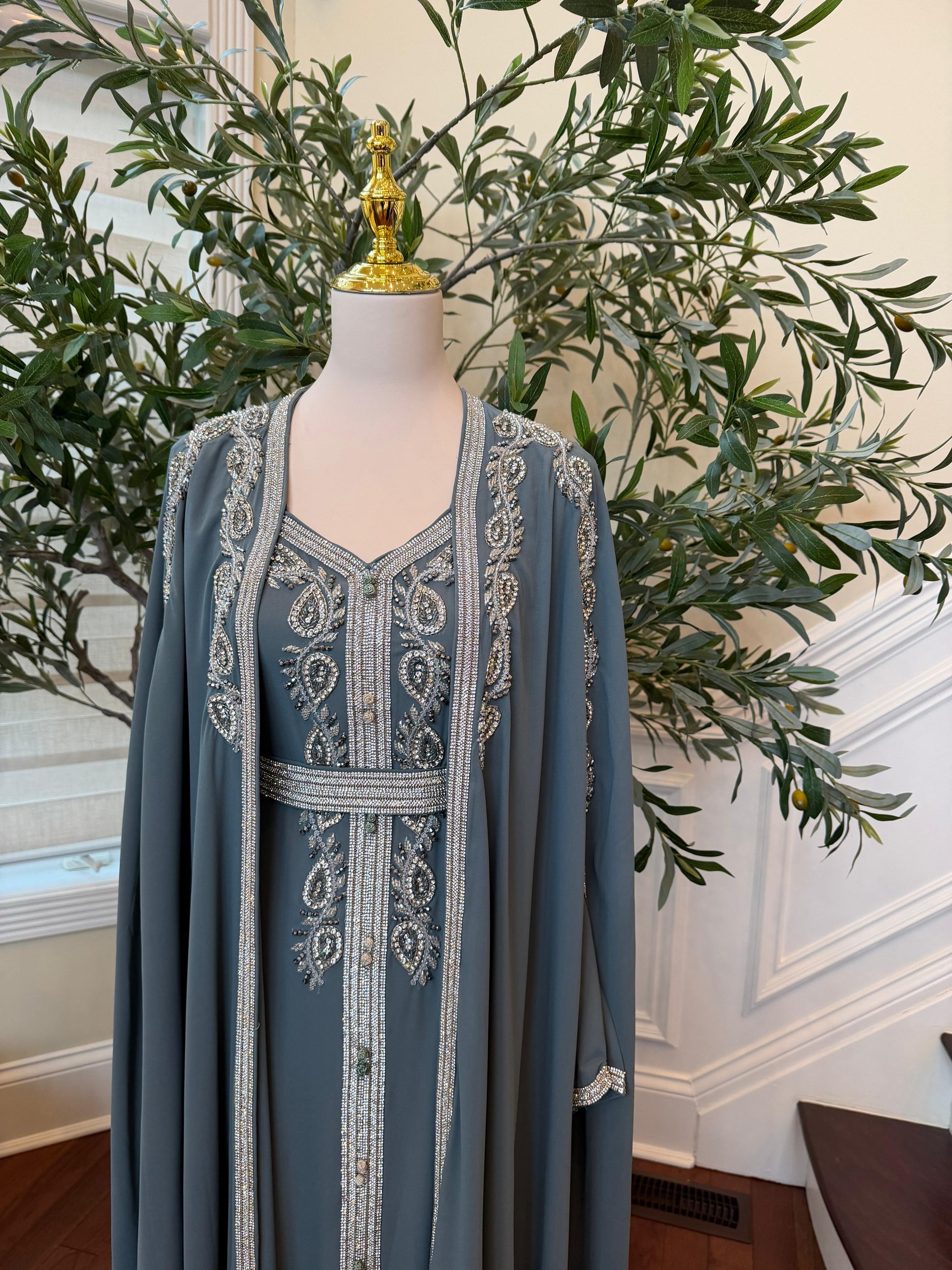Teal Blue Royale Beaded Kuftan