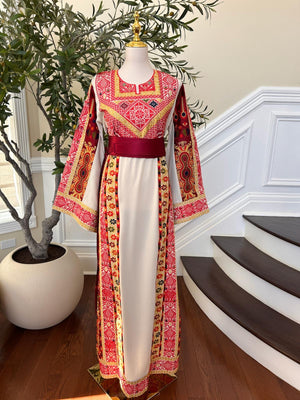 Cream Embroidery Tatreez Thobe
