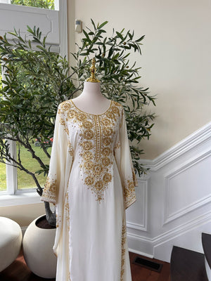 Luxury White Kuftan Golden Detail Gown