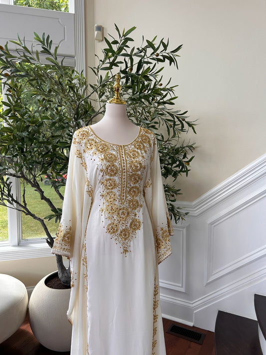 Luxury White Kuftan Golden Detail Gown