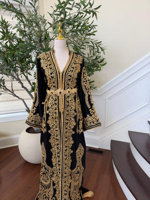 Black Embroidery Beaded Golden Kuftan