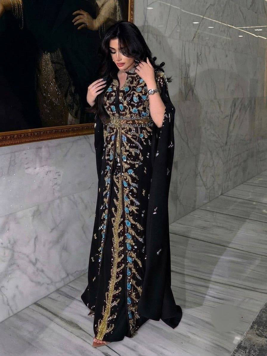 Black Sequin Floral Beaded Kuftan