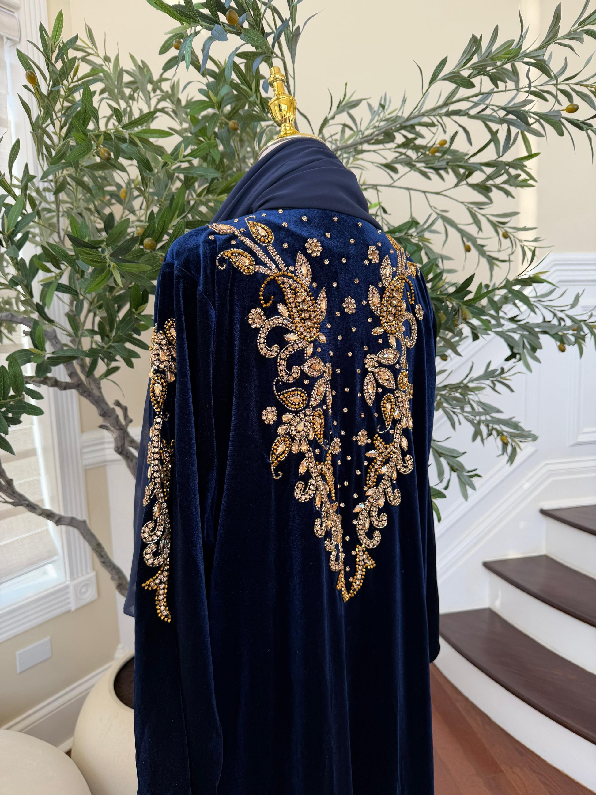 Navy Blue Golden Two Piece Charm Abaya