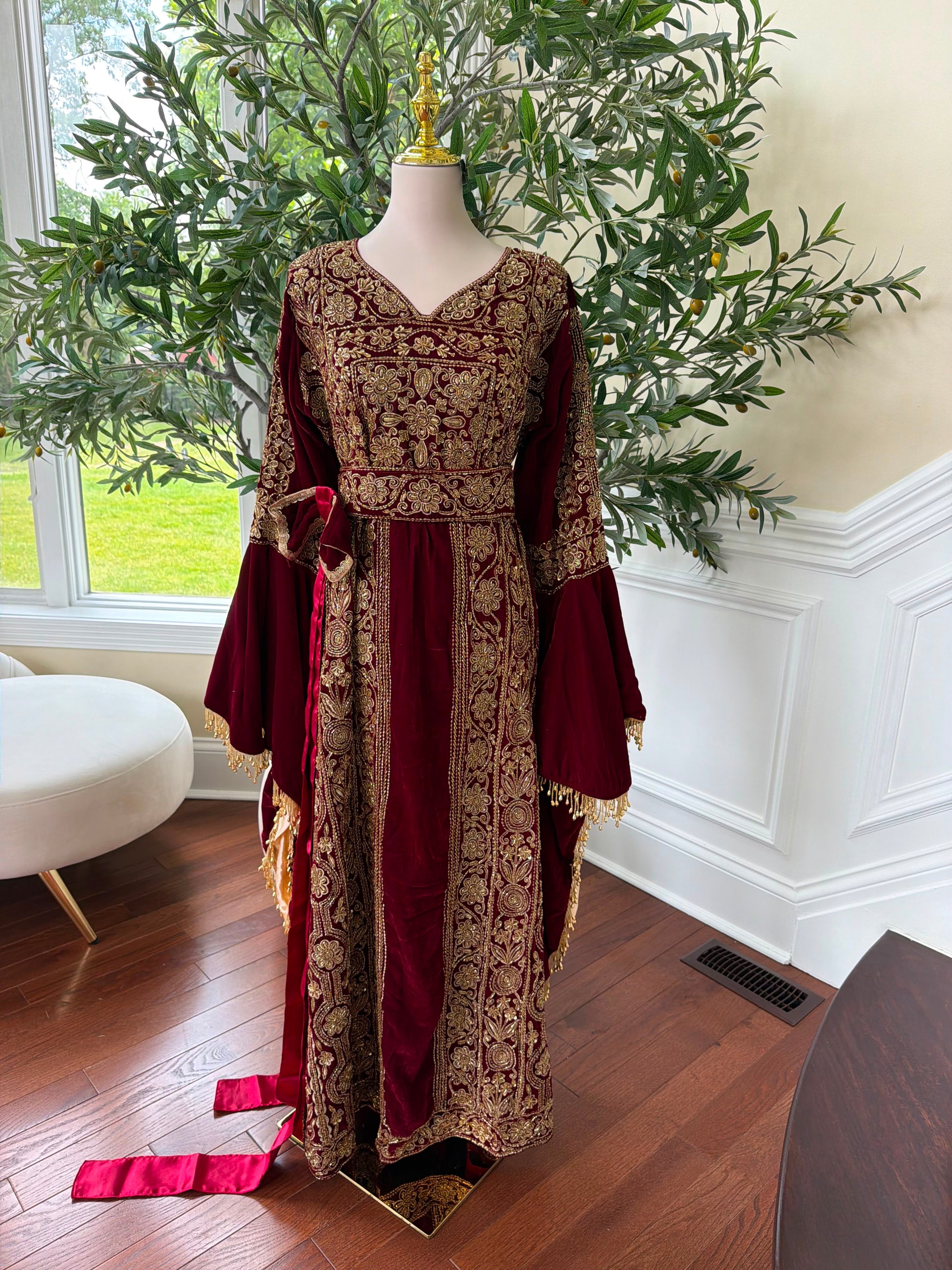 Velvet Red Beaded Elegance Thobe