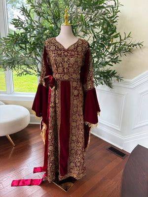 Velvet Red Beaded Elegance Thobe