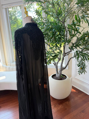 Black Beaded Elegance Charm Cardigan Abaya