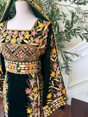 Velvet Green Embroidery Stone Beaded Thobe
