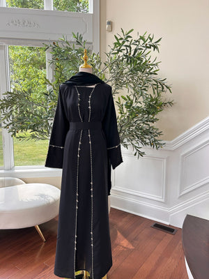 Black Crepe Fabric Charm Beaded Abaya