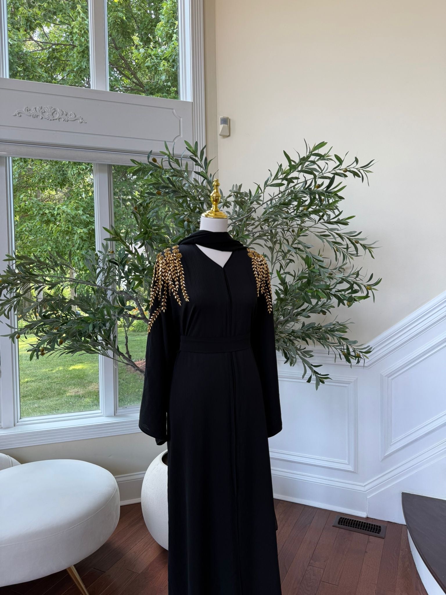 Golden Black Stone Abaya