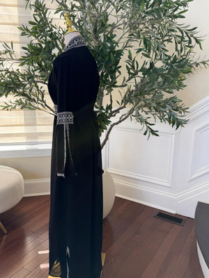 Black Two Piece Silver Embroidered Thobe