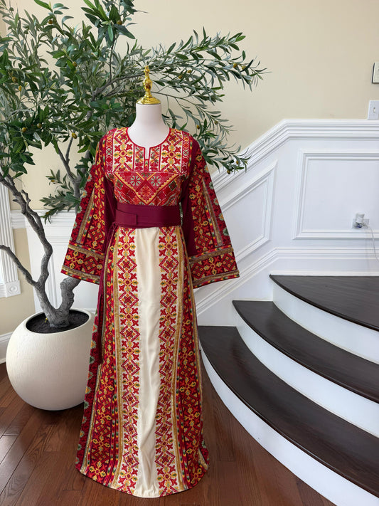 Cream Embroidery Tatreez Sabal Kharaz Thobe