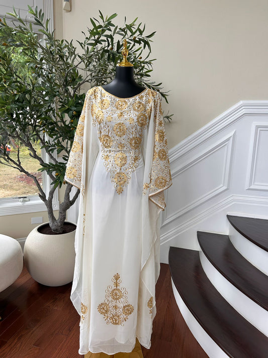 Golden White Royal Elegance Kuftan Dress