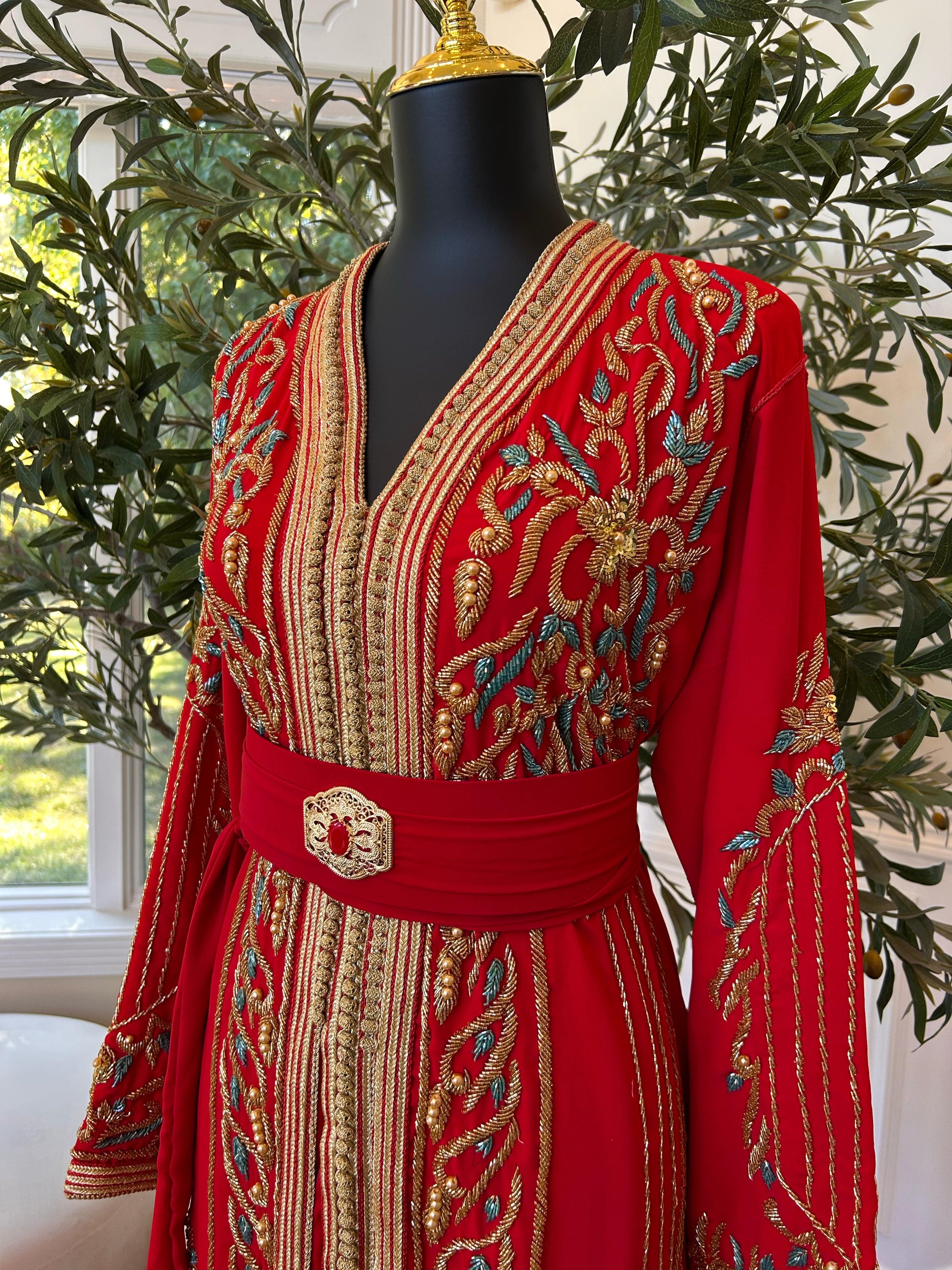 Red Embellished Golden Kuftan