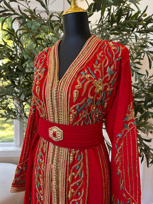 Red Embellished Golden Kuftan