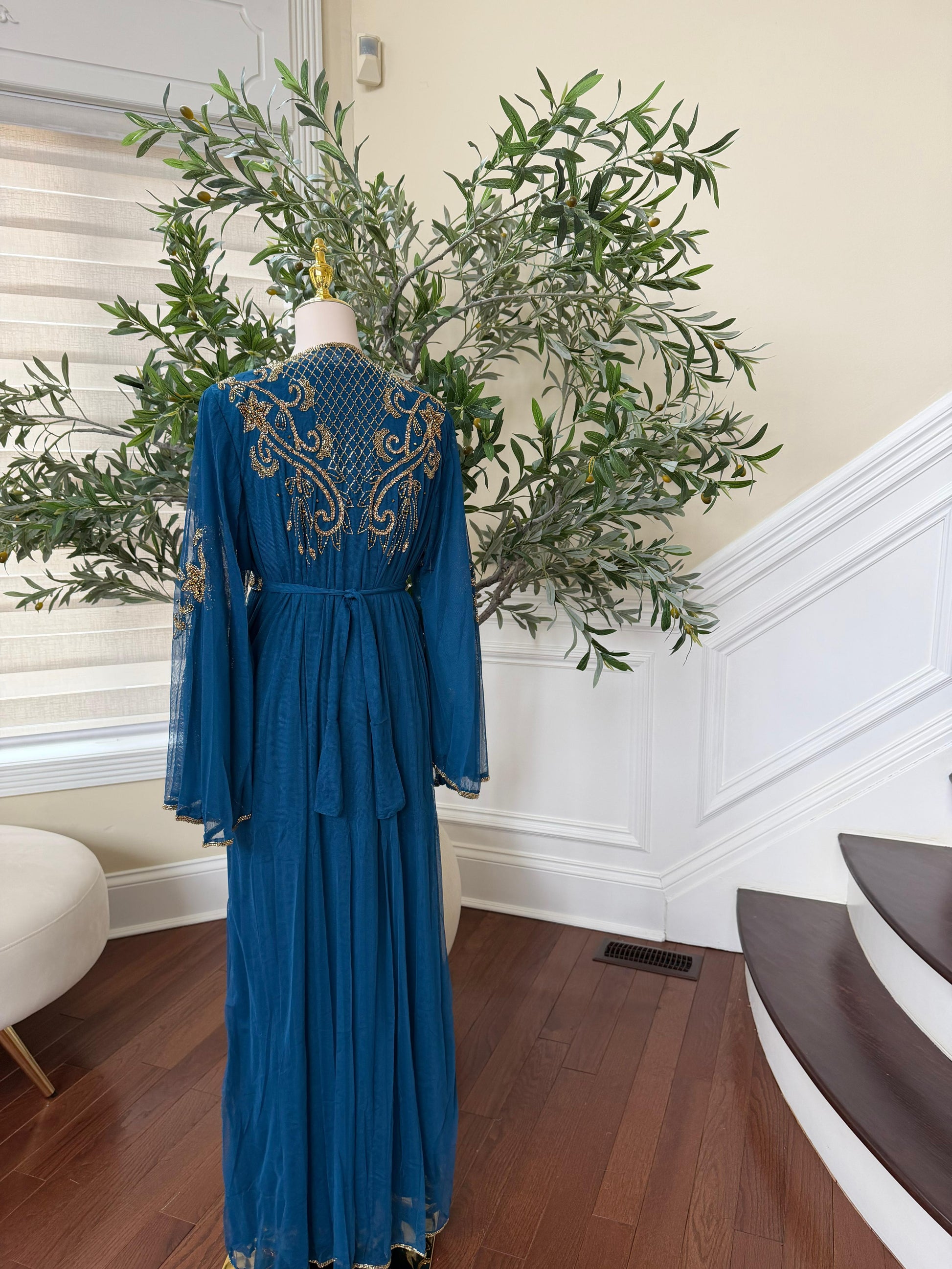 Turquoise Devine Golden Cardigan Abaya