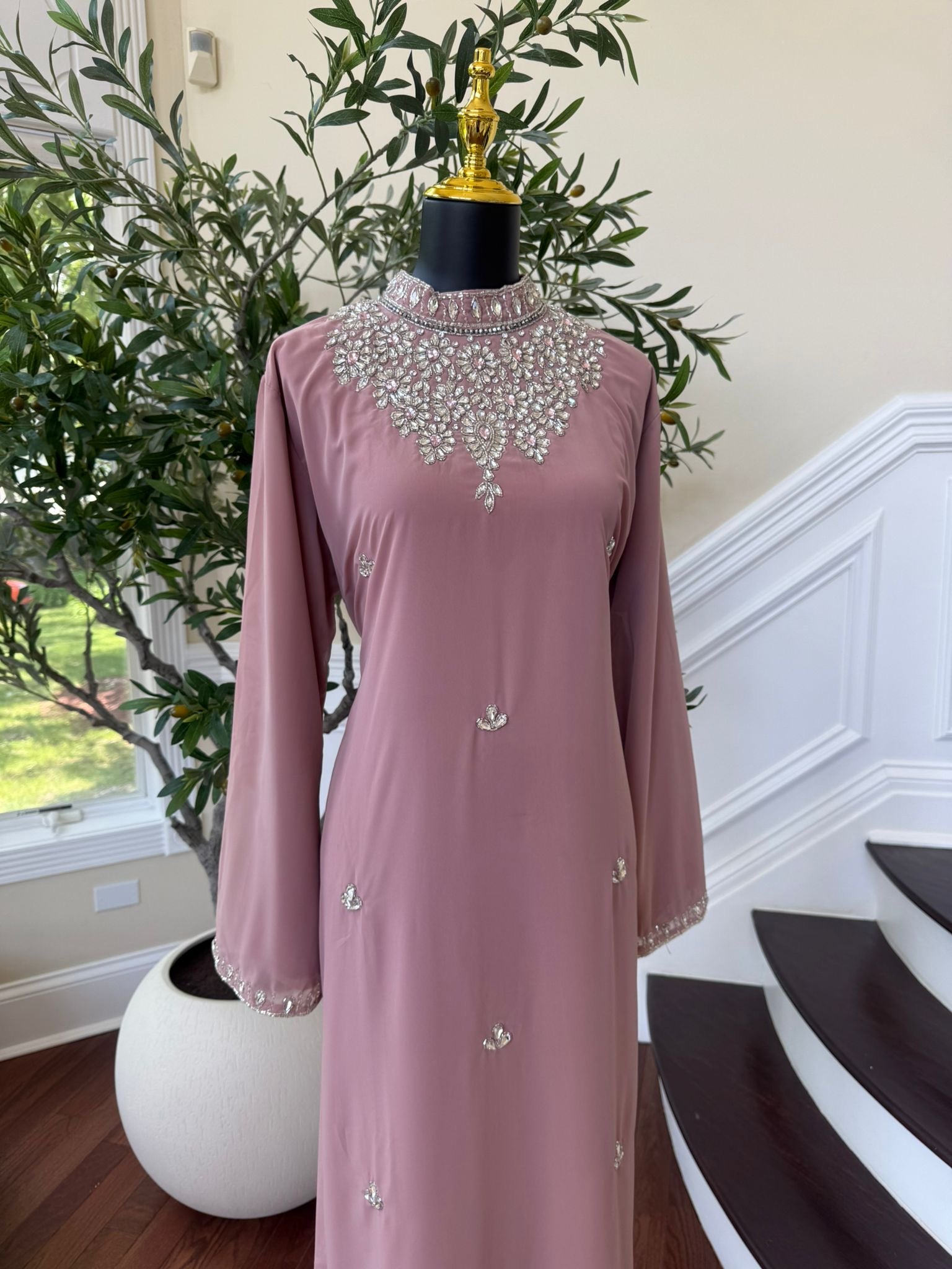 Dusty Pink Crystal Maxi Dress